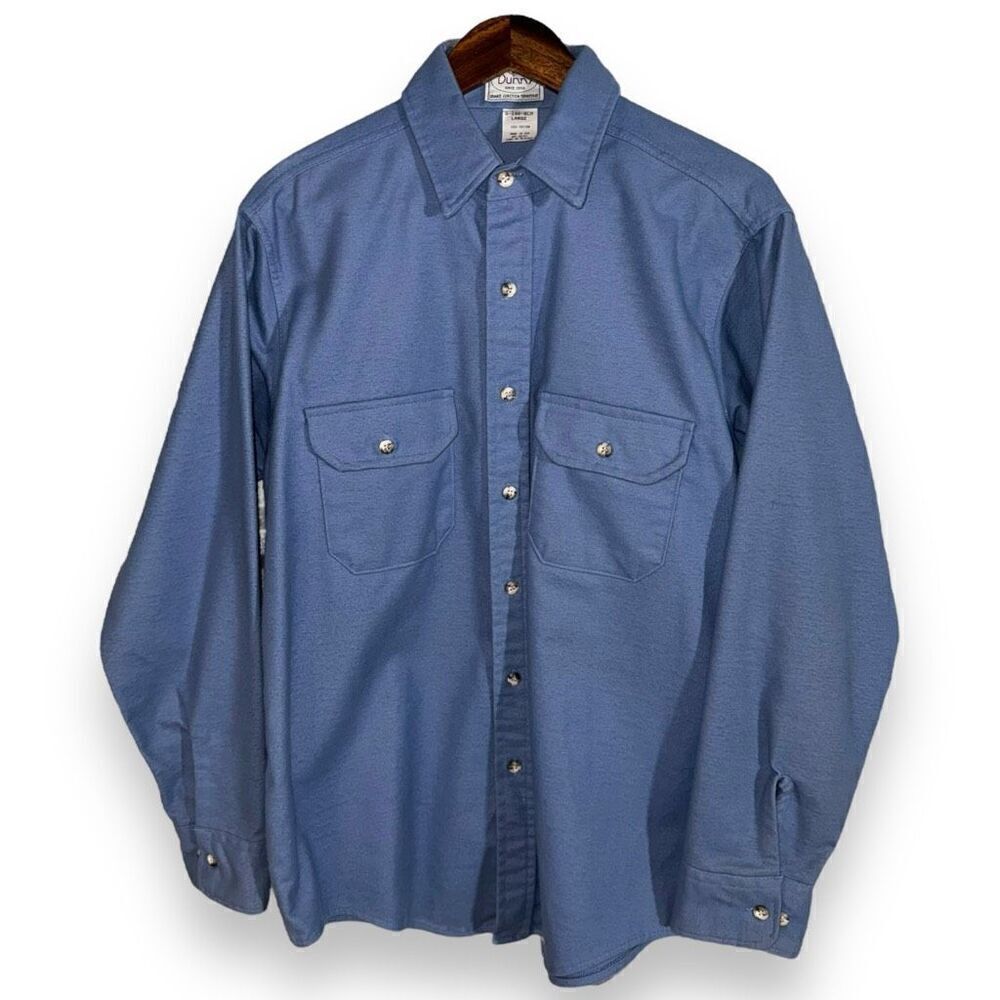 60s Dunn’s Sky Blue Made in USA Chamois Flannel Sport Shirt L